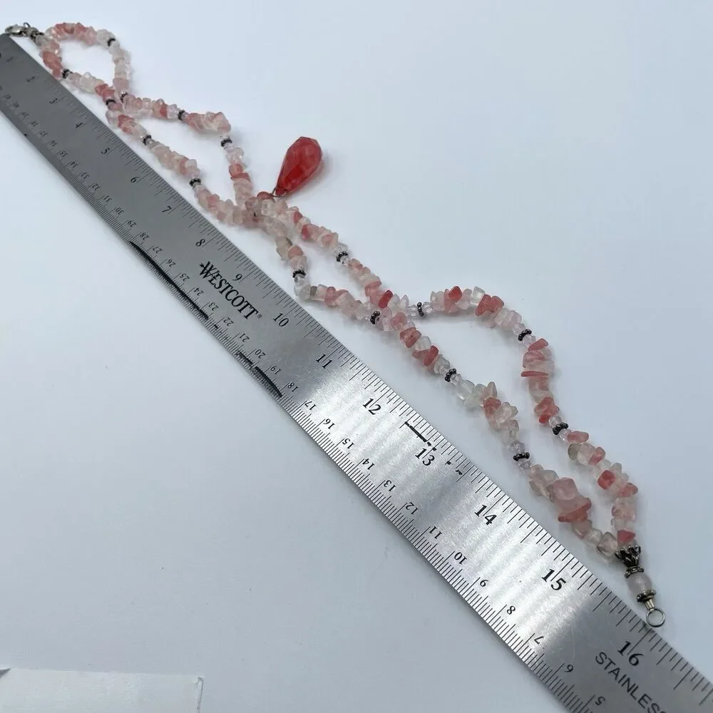 Cherry Rose Clear Quarts Beaded Pendant 925 Sterling Silver Layered Necklace